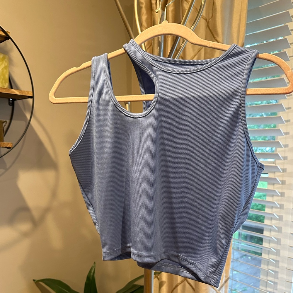 Solid Cut Out Shoulder Ribbed Tank Crop Top